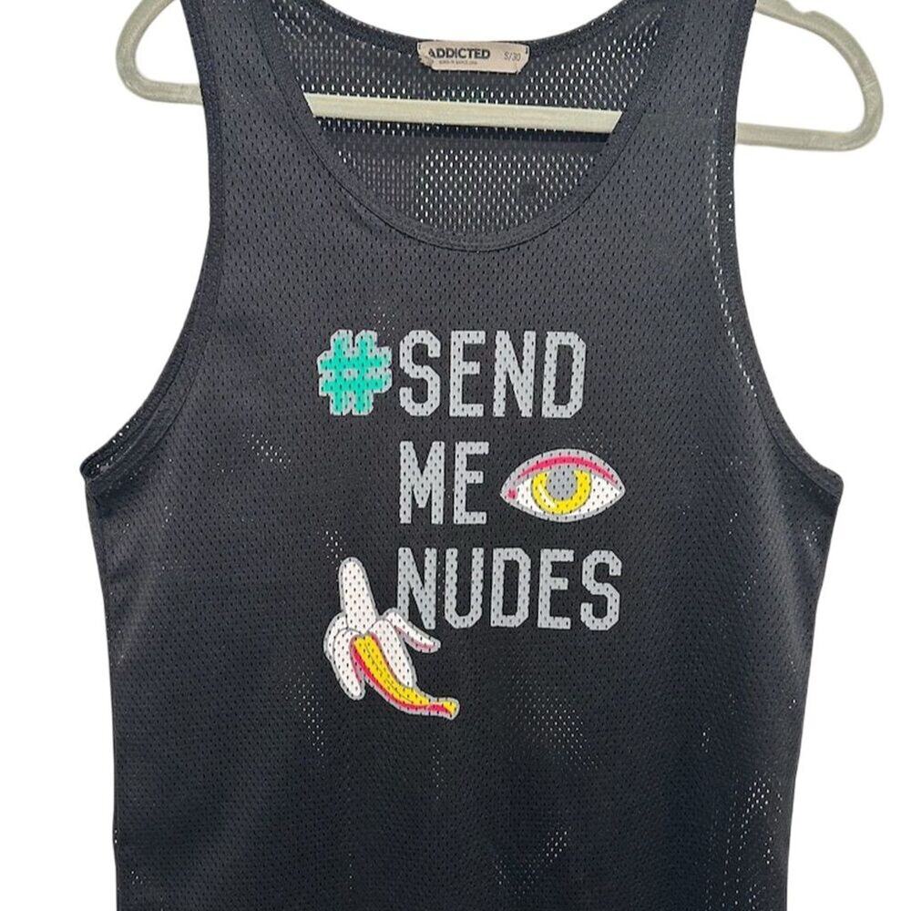 ADDICTED Men's Black Mesh Graphic Tank Top Size S Vintage Bold